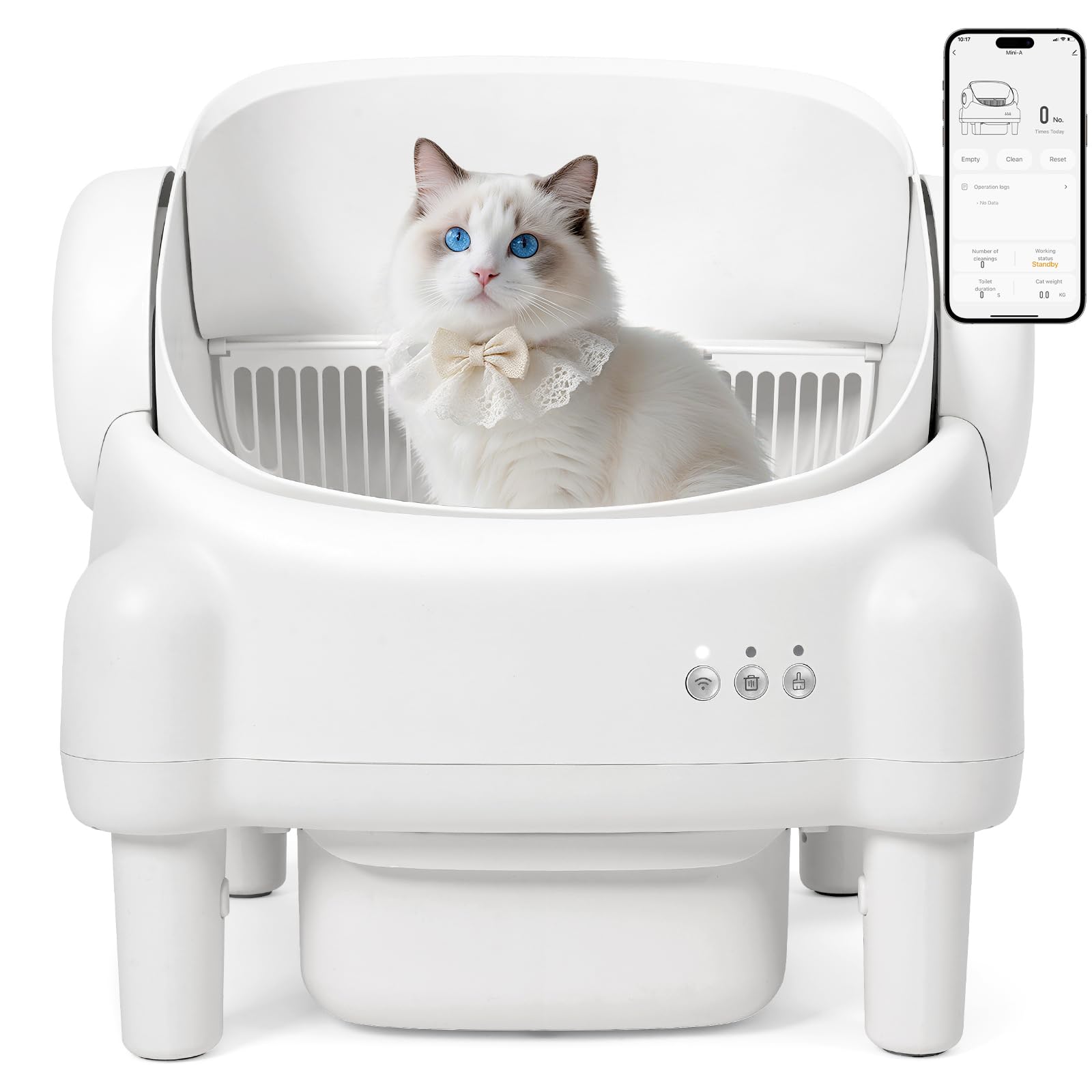 Paruuntys Self Cleaning Litter Box,Open Top Automatic Litter Box with App Control for Multiple Cats, Safety Sensors Protection, Odor Control Includes 2 roll Liners,Large Waste Bin, Cream White