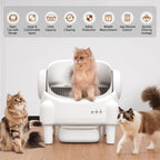 Paruuntys Self Cleaning Litter Box,Open Top Automatic Litter Box with App Control for Multiple Cats, Safety Sensors Protection, Odor Control Includes 2 roll Liners,Large Waste Bin, Cream White
