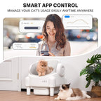 Paruuntys Self Cleaning Litter Box,Open Top Automatic Litter Box with App Control for Multiple Cats, Safety Sensors Protection, Odor Control Includes 2 roll Liners,Large Waste Bin, Cream White