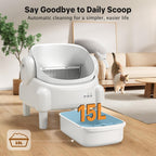 Paruuntys Self Cleaning Litter Box,Open Top Automatic Litter Box with App Control for Multiple Cats, Safety Sensors Protection, Odor Control Includes 2 roll Liners,Large Waste Bin, Cream White