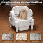 Paruuntys Self Cleaning Litter Box,Open Top Automatic Litter Box with App Control for Multiple Cats, Safety Sensors Protection, Odor Control Includes 2 roll Liners,Large Waste Bin, Cream White